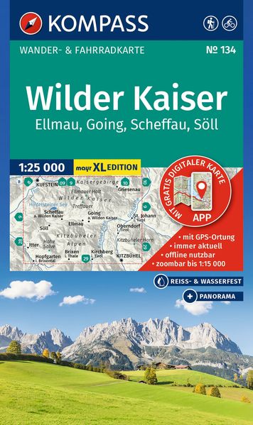 KOMPASS Wanderkarte 134 Wilder Kaiser Ellmau Going Scheffau Söll 1:25.000