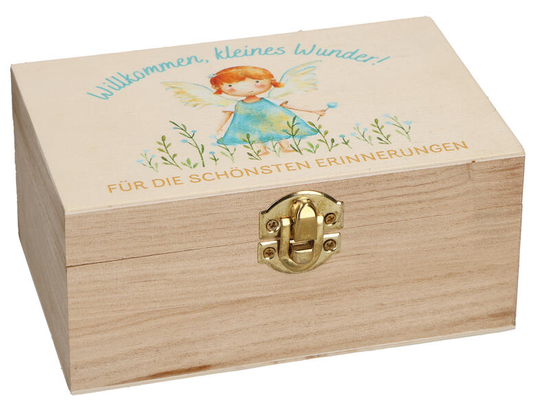 Butzon & Bercker Erinnerungskiste Willkommen kleines Wunder - naturbelassene Holzbox 23 x 16 x 11 cm zur Aufbewahrung von Baby-Erinnerungen liebevolles Geschenk zur Geburt