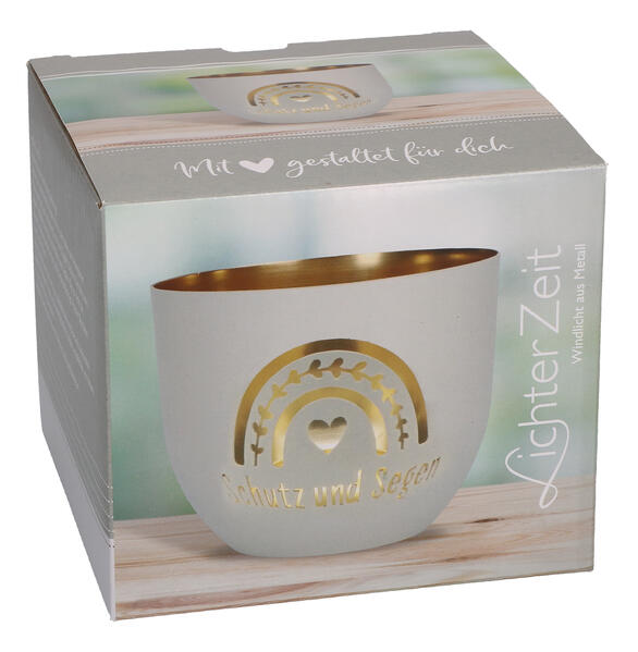 Butzon & Bercker Metallwindlicht Ø 92 cm - Windlicht salbeigrün-matt lackiert mit durchbrochenem Motiv innen goldveredelt in Geschenkverpackung
