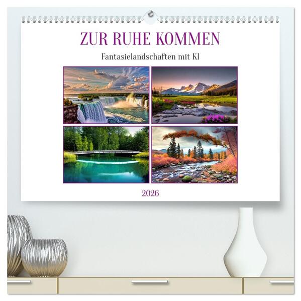 Zur Ruhe kommen Fantasiereisen mit KI (hochwertiger Premium Wandkalender 2026 DIN A2 quer) Kunstdruck in Hochglanz