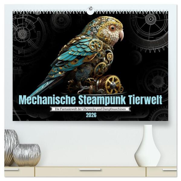 Mechanische Steampunk Tierwelt (hochwertiger Premium Wandkalender 2026 DIN A2 quer) Kunstdruck in Hochglanz
