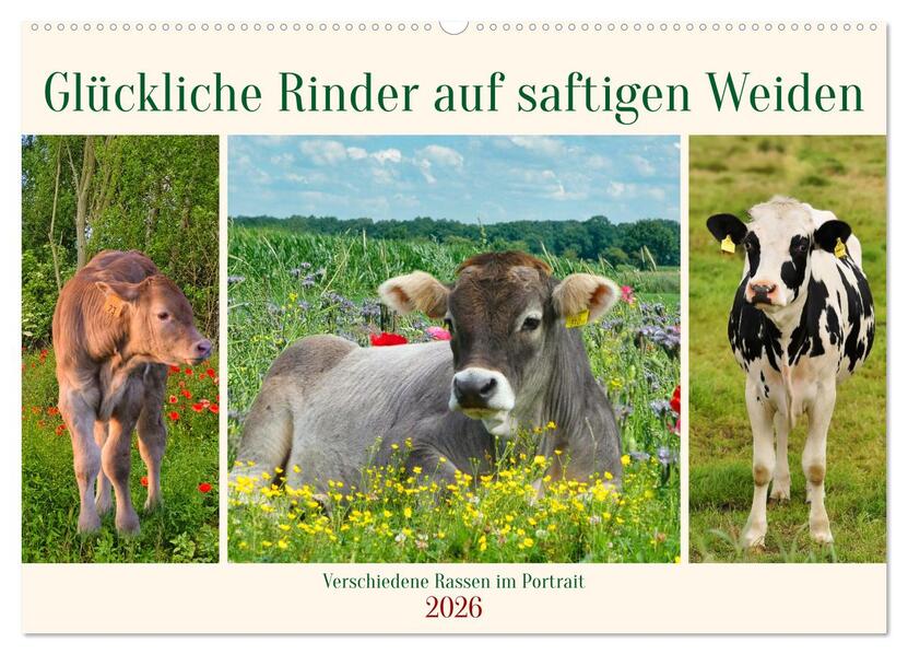 Glückliche Rinder auf saftigen Weiden (Wandkalender 2026 DIN A2 quer) CALVENDO Monatskalender