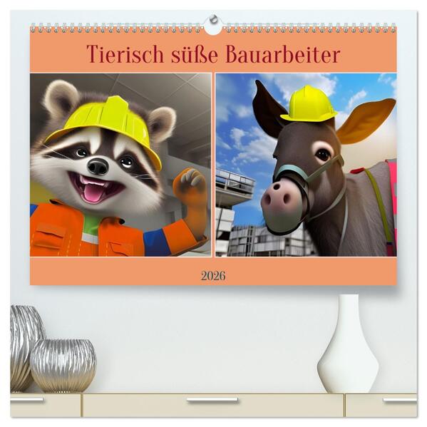 Tierisch süße Bauarbeiter (hochwertiger Premium Wandkalender 2026 DIN A2 quer) Kunstdruck in Hochglanz