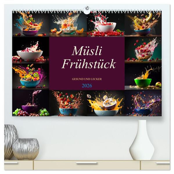 Müsli Frühstück (hochwertiger Premium Wandkalender 2026 DIN A2 quer) Kunstdruck in Hochglanz
