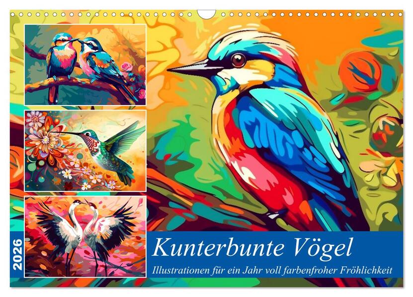 Kunterbunte Vögel (Wandkalender 2026 DIN A3 quer) CALVENDO Monatskalender