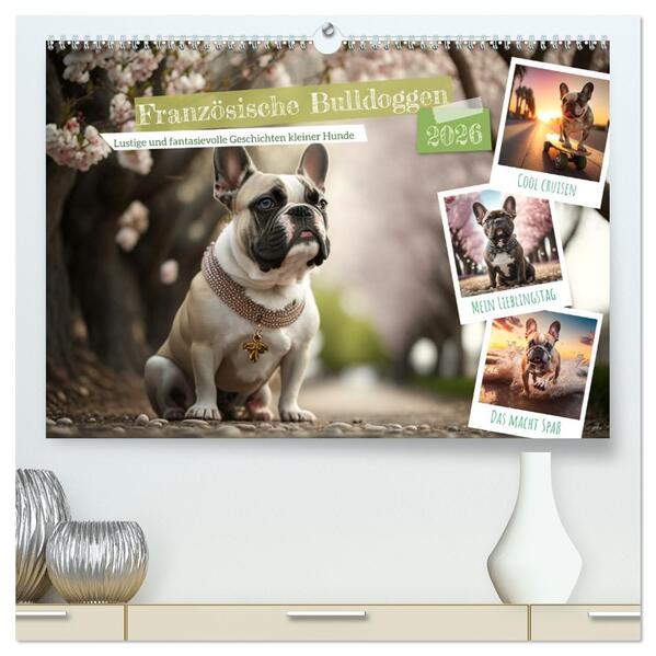 Französische Bulldoggen (hochwertiger Premium Wandkalender 2026 DIN A2 quer) Kunstdruck in Hochglanz