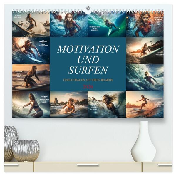 Motivation und Surfen (hochwertiger Premium Wandkalender 2026 DIN A2 quer) Kunstdruck in Hochglanz