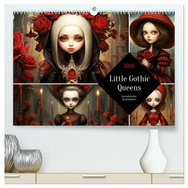 Little Gothic Queens. Surrealistische Illustrationen (hochwertiger Premium Wandkalender 2026 DIN A2 quer) Kunstdruck in Hochglanz