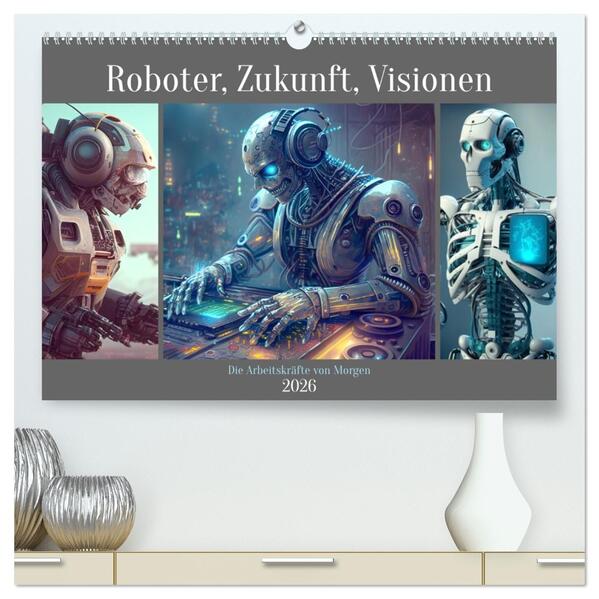 Roboter Zukunft Visionen. Die Arbeitskräfte von Morgen (hochwertiger Premium Wandkalender 2026 DIN A2 quer) Kunstdruck in Hochglanz