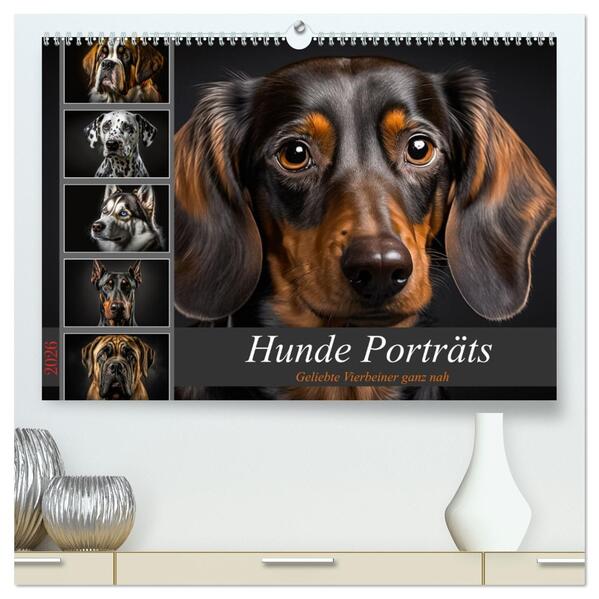 Hunde Porträts (hochwertiger Premium Wandkalender 2026 DIN A2 quer) Kunstdruck in Hochglanz