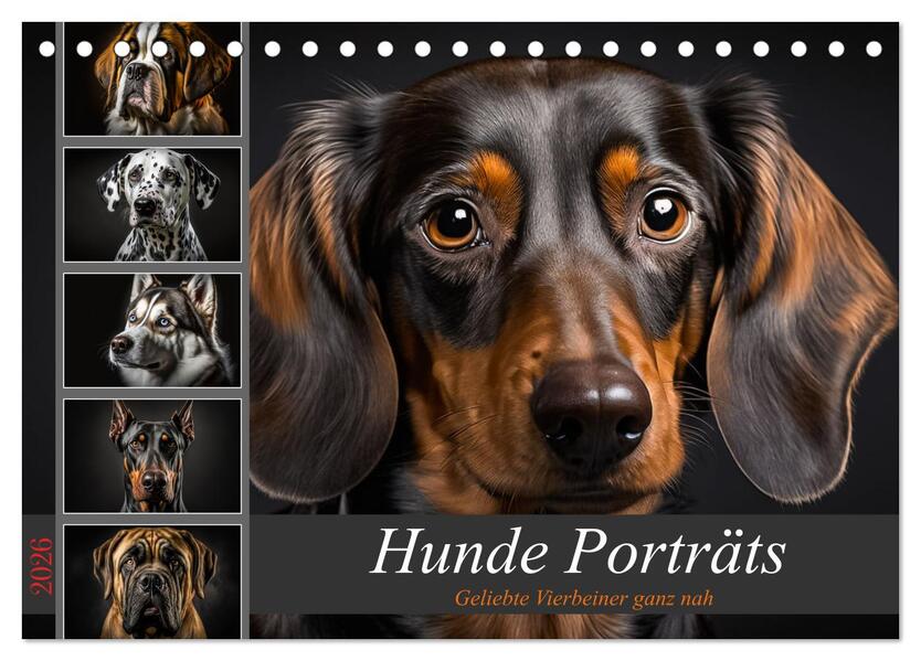 Hunde Porträts (Tischkalender 2026 DIN A5 quer) CALVENDO Monatskalender