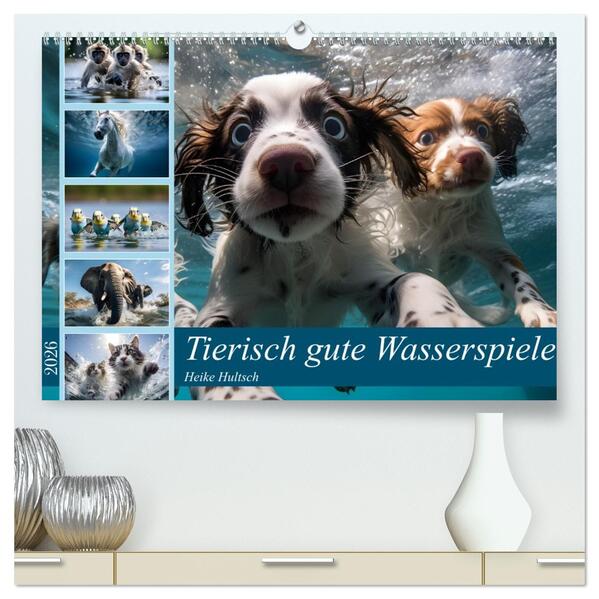 Tierisch gute Wasserspiele (hochwertiger Premium Wandkalender 2026 DIN A2 quer) Kunstdruck in Hochglanz