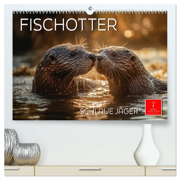 Fischotter - schlaue Jäger (hochwertiger Premium Wandkalender 2026 DIN A2 quer) Kunstdruck in Hochglanz