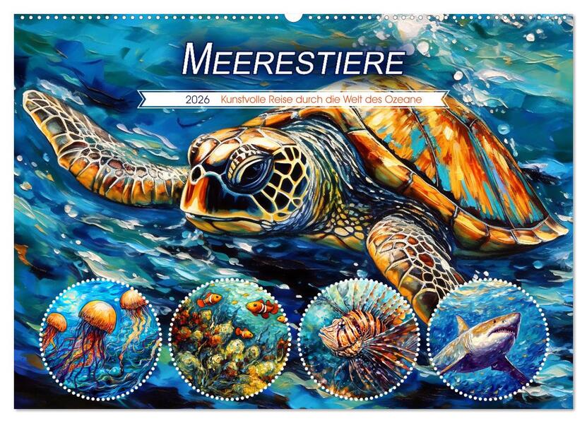Meerestiere - Kunstvolle Reise durch die Welt der Ozeane (Wandkalender 2026 DIN A2 quer) CALVENDO Monatskalender