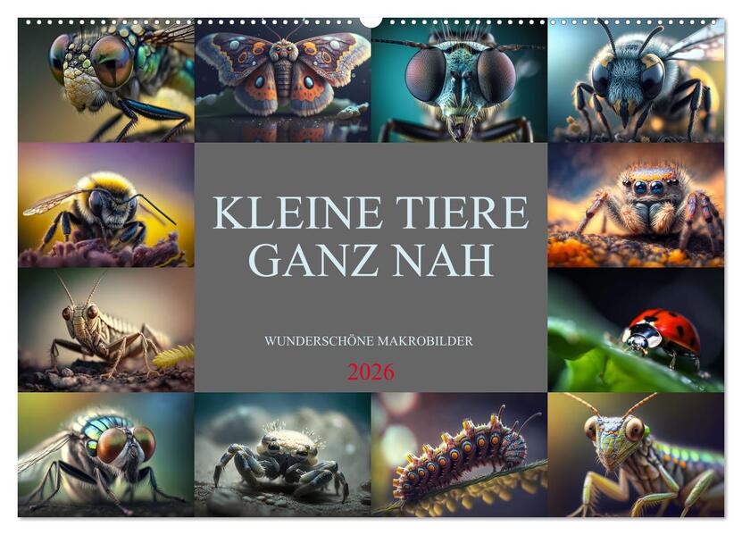 Kleine Tiere ganz nah (Wandkalender 2026 DIN A2 quer) CALVENDO Monatskalender