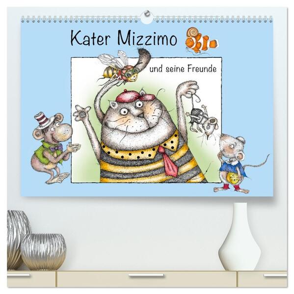 Kater Mizzimo und seine Freunde (hochwertiger Premium Wandkalender 2026 DIN A2 quer) Kunstdruck in Hochglanz