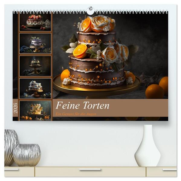 Feine Torten (hochwertiger Premium Wandkalender 2026 DIN A2 quer) Kunstdruck in Hochglanz