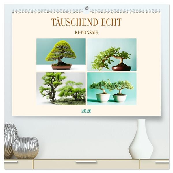 Täuschend echt KI-Bonsais (hochwertiger Premium Wandkalender 2026 DIN A2 quer) Kunstdruck in Hochglanz