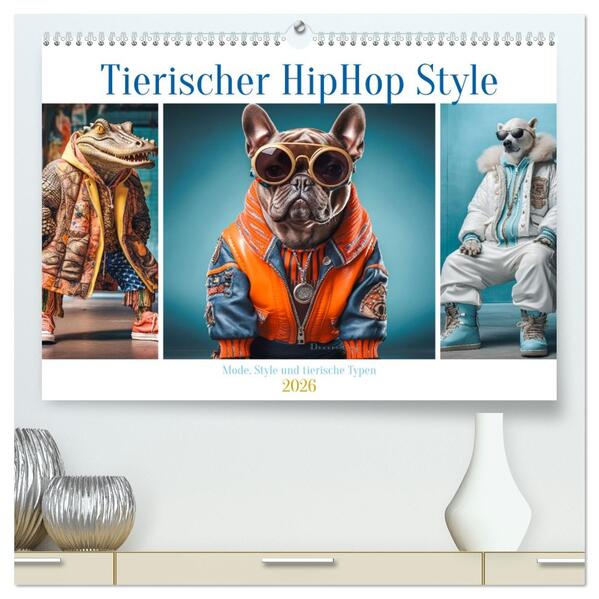 Tierischer HipHop Style (hochwertiger Premium Wandkalender 2026 DIN A2 quer) Kunstdruck in Hochglanz