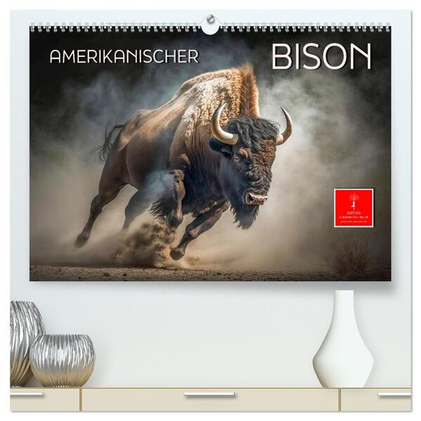 Amerikanischer Bison (hochwertiger Premium Wandkalender 2026 DIN A2 quer) Kunstdruck in Hochglanz