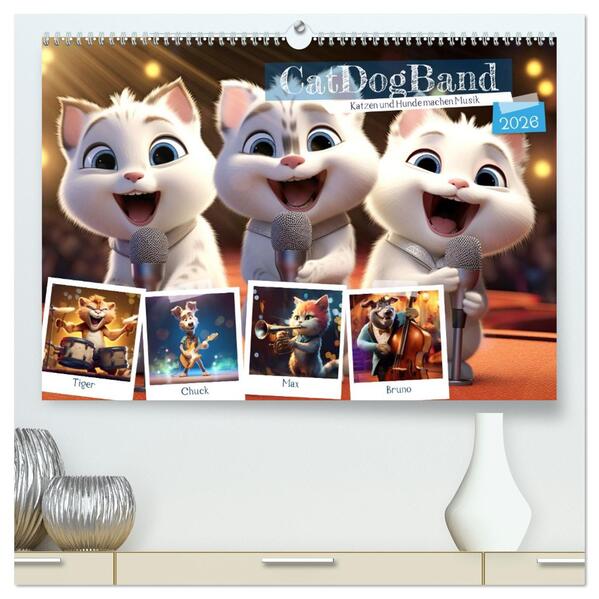 CatDogBand (hochwertiger Premium Wandkalender 2026 DIN A2 quer) Kunstdruck in Hochglanz