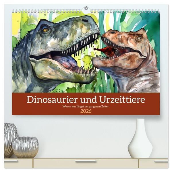 Dinosaurier und Urzeittiere - Wesen aus längst vergangenen Zeiten (hochwertiger Premium Wandkalender 2026 DIN A2 quer) Kunstdruck in Hochglanz