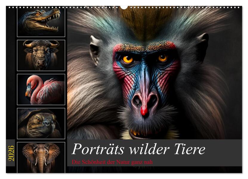 Porträts wilder Tiere (Wandkalender 2026 DIN A2 quer) CALVENDO Monatskalender