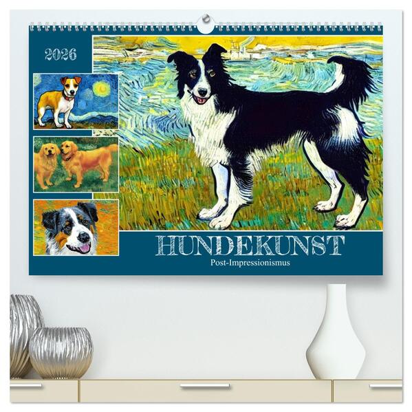 Hundekunst (hochwertiger Premium Wandkalender 2026 DIN A2 quer) Kunstdruck in Hochglanz