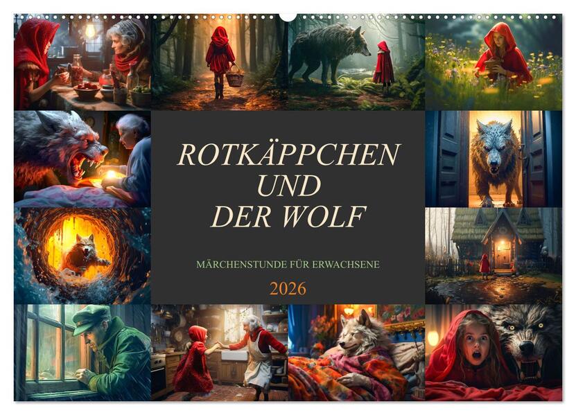 Rotkäppchen und der Wolf (Wandkalender 2026 DIN A2 quer) CALVENDO Monatskalender