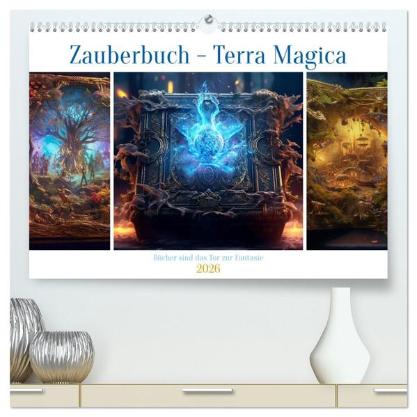Zauberbuch - Terra Magica (hochwertiger Premium Wandkalender 2026 DIN A2 quer) Kunstdruck in Hochglanz