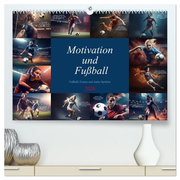 Motivation und Fußball (hochwertiger Premium Wandkalender 2026 DIN A2 quer) Kunstdruck in Hochglanz