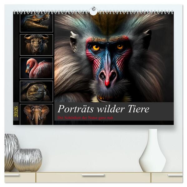 Porträts wilder Tiere (hochwertiger Premium Wandkalender 2026 DIN A2 quer) Kunstdruck in Hochglanz