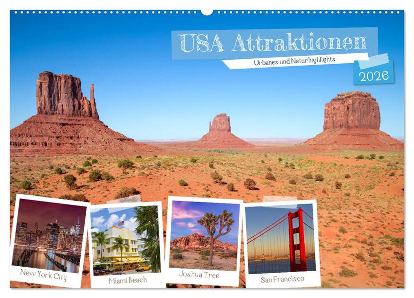 USA ATTRAKTIONEN Urbanes und Naturhighlights (Wandkalender 2026 DIN A2 quer) CALVENDO Monatskalender