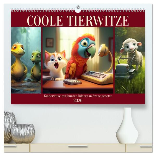 Coole Tierwitze (hochwertiger Premium Wandkalender 2026 DIN A2 quer) Kunstdruck in Hochglanz