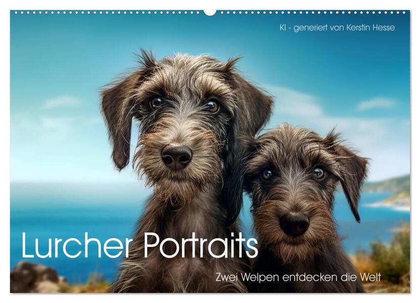 Lurcher Portraits - Zwei Welpen entdecken die Welt (Wandkalender 2026 DIN A2 quer) CALVENDO Monatskalender