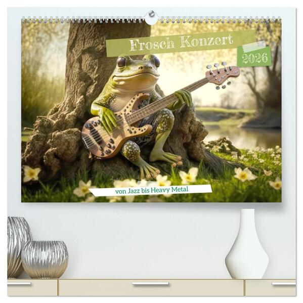 Frosch Konzert (hochwertiger Premium Wandkalender 2026 DIN A2 quer) Kunstdruck in Hochglanz