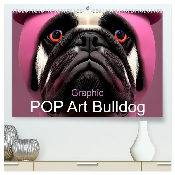 Graphic PoP Art Bulldogge (hochwertiger Premium Wandkalender 2026 DIN A2 quer) Kunstdruck in Hochglanz