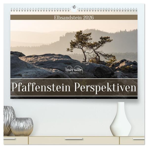 Pfaffenstein Perspektiven - Elbsandstein (hochwertiger Premium Wandkalender 2026 DIN A2 quer) Kunstdruck in Hochglanz