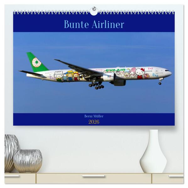 Bunte Airliner (hochwertiger Premium Wandkalender 2026 DIN A2 quer) Kunstdruck in Hochglanz