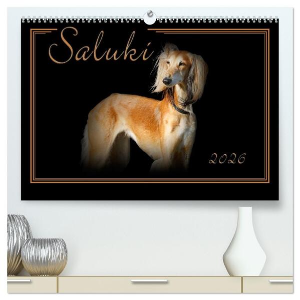 Saluki 2026 (hochwertiger Premium Wandkalender 2026 DIN A2 quer) Kunstdruck in Hochglanz