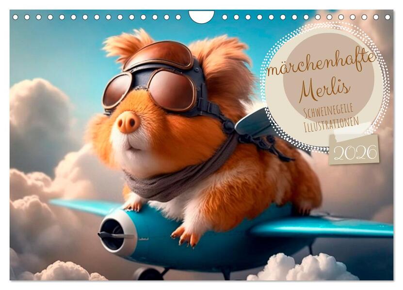 Märchenhafte Merlis - Schweinegeile Illustrationen (Wandkalender 2026 DIN A4 quer) CALVENDO Monatskalender