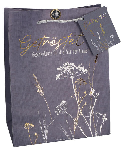 Butzon & Bercker Geschenkset Trauer 23 x 18 x 10 cm - farbig bedruckte Geschenktüte mit Folienprägung Tragekordel Brad Verschluss liebevolles Trauergeschenk mit Buch Erinnerungslicht und Trostengel