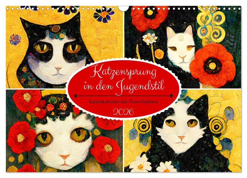 Katzensprung in den Jugendstil (Wandkalender 2026 DIN A3 quer) CALVENDO Monatskalender
