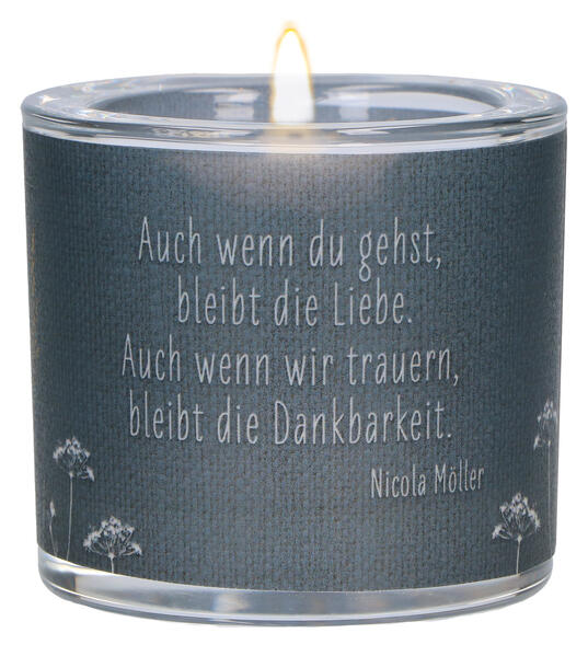 Butzon & Bercker Glaswindlicht zur Trauer Ø 65 cm - mundgeblasenes Windlicht mit farbig bedrucktem Pergamentumleger Lieferung in grüner Geschenkverpackung mit weißem Teelicht
