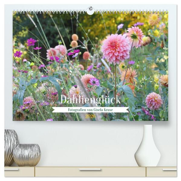 Dahlienglück (hochwertiger Premium Wandkalender 2026 DIN A2 quer) Kunstdruck in Hochglanz