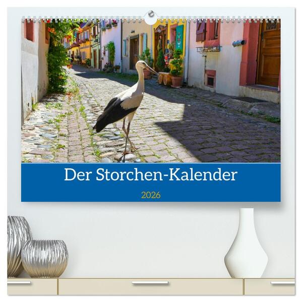 Der Storchenkalender (hochwertiger Premium Wandkalender 2026 DIN A2 quer) Kunstdruck in Hochglanz