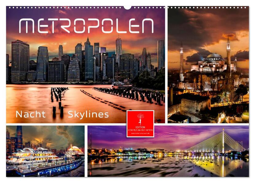 Metropolen - Nacht Skylines (Wandkalender 2026 DIN A2 quer) CALVENDO Monatskalender