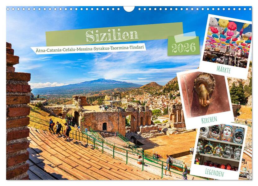 Sizilien Ätna-Catania-Cefalu-Messina-Syrakus-Taormina-Tindari (Wandkalender 2026 DIN A3 quer) CALVENDO Monatskalender