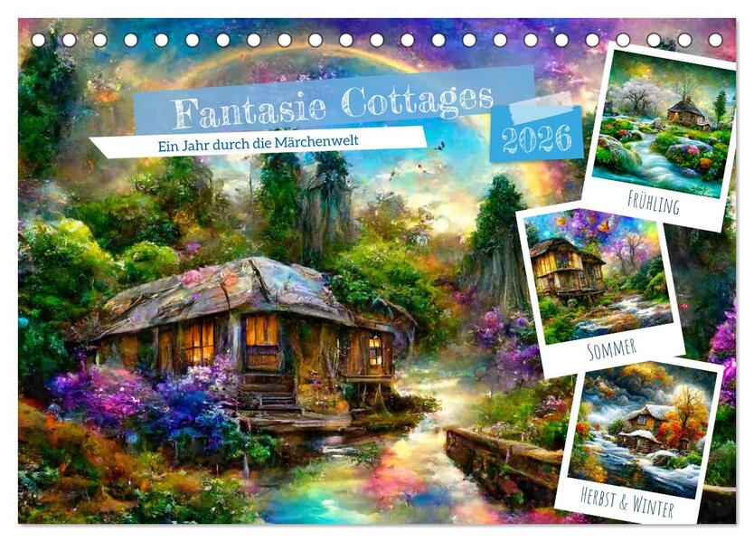 Fantasie Cottages - Ein Jahr durch die Märchenwelt (Tischkalender 2026 DIN A5 quer) CALVENDO Monatskalender