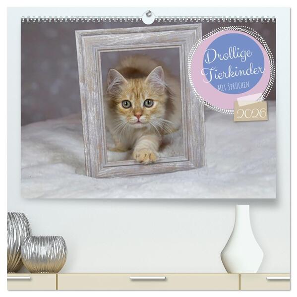 Drollige Tierkinder Mit Sprüchen (hochwertiger Premium Wandkalender 2026 DIN A2 quer) Kunstdruck in Hochglanz